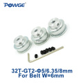 POWGE 3pcs 32 teeth 2M 2GT Synchronous Pulley Bore 5/6.35/8mm for width 6mm GT2 Timing belt Small backlash 2GT Belt 32Teeth 32T