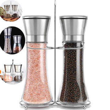 2Pcs/Set Manual Salt Grinder Set With Metal Stand Stainless Steel Pepper Mill Pepper Shaker Black Pepper Grinder Cooking Tools