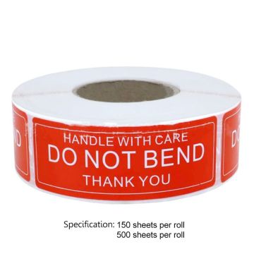 Red Warning Sticker Fragile Handle With Care DO NOT BEND 2.5x7.5cm Transport Packaging Remind Labels 150/500pcs/roll