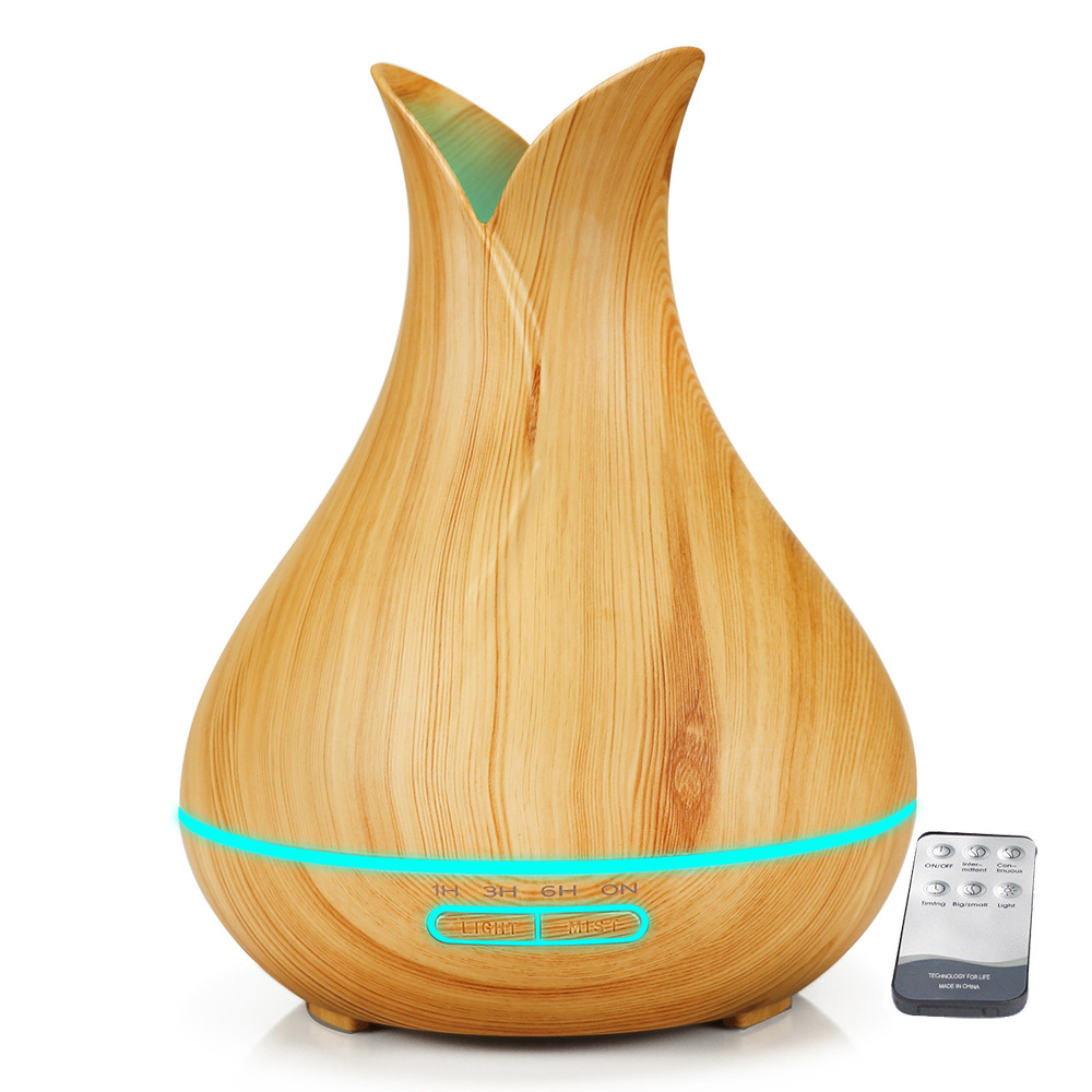 Remote Control Blue and white Aroma Diffuser Oil Fragrances Ultrasonic Fragrance Humidifier Wood Grain 7 Colors LED Light Yoga