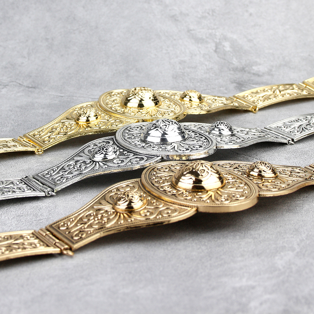 Sunspicems Metal Robe Caftan Belt for Women Waist Belt Chain Adjustable Length Emboss Flower Wedding Jewelry Caucasus Waistband