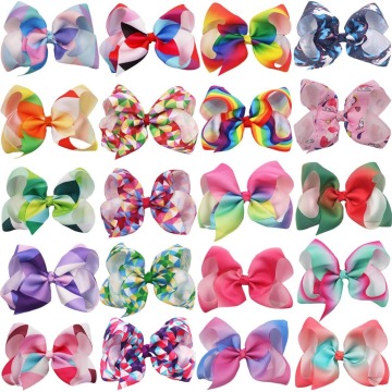 20PCS Baby Girls 6 Inch Big Hair Bows Alligator Hair Clips Grosgrain Ribbon Rainbow Bow Unicorn Hair Clips for Girls Kid