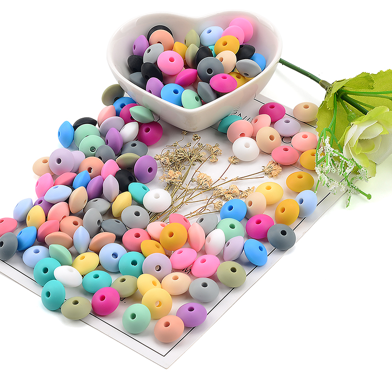 LOFCA 12/15mm Silicone Lentil Beads 10pcs/lot Baby Teether Toys BPA Free Baby Care Silicone DIY Teether Necklace Jewelry Making