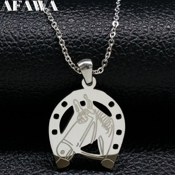 2021 Horse Stainless Steel Necklaces Women Jewlery Silver Color Horseshoe Necklaces & Pendants Jewelry cavalo paarden N18039