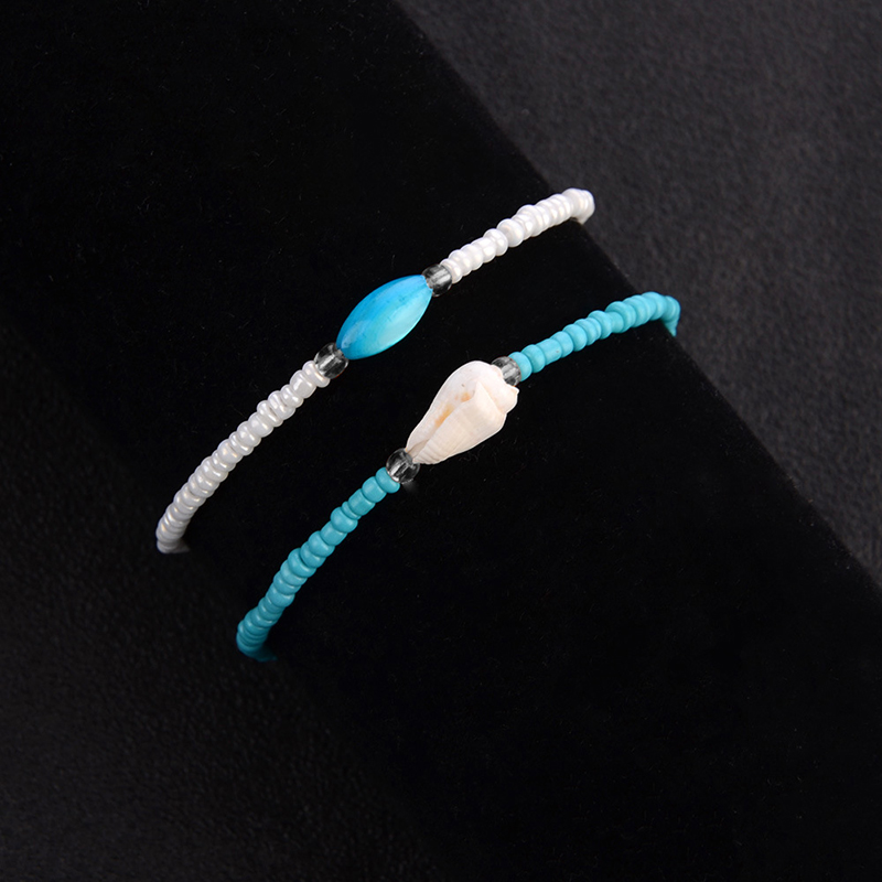 Noter 2pcs Anklets For Women 4mm Seed Beads Foot Bracelet Boho Summer Beach Jewelry Cute Conch Bracelet Cheville Femme Halhal