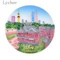Lychee Life Shanghai Resin Fridge Magnet Creative Landscape Round Refrigerator Magnet Travel Souvenirs Home Decoration
