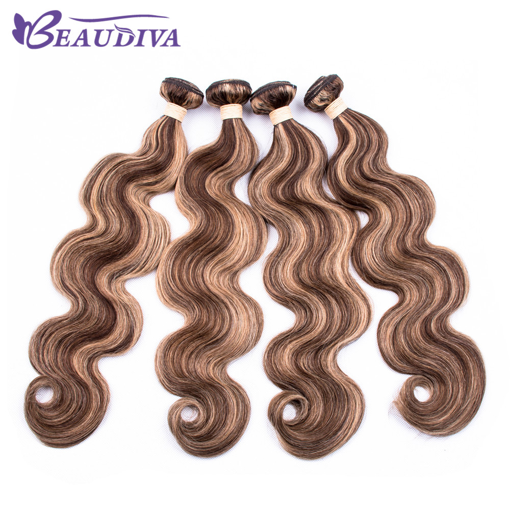 Highlight Bundles Indian Body Wave Human Hair P4-27 Ombre Brown Body Wave Hair Bundles 3 4 Bundles Remy Human Hair Extensions