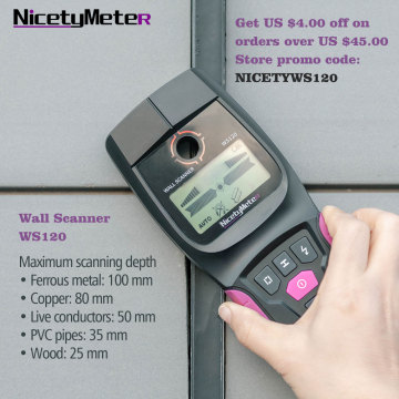 Nicetymeter WS120 Handheld Multifunction Wall Detector Metal Wood Cable Wire Stud PVC Pipe Finder Scanner LED DIY Tester