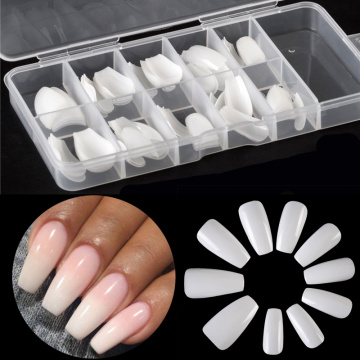 100PCS Natural Ballerina Nail Art Tips False Coffin Flat Shape Nails DIY Artificial UV Gel Manicure Capsule Ongle Transparent