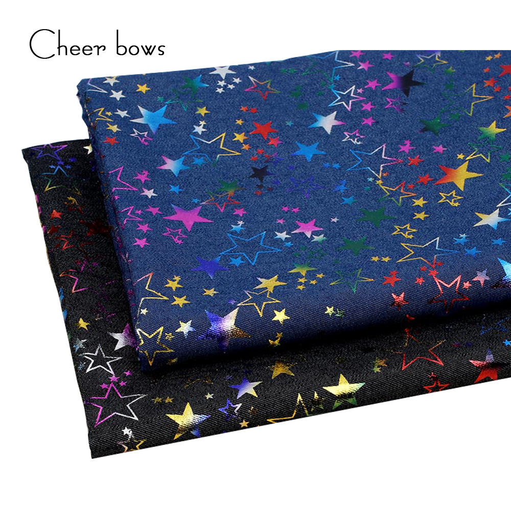 CheerBows Soft Cotton Denim Fabric Colorful Stars Printed Patchwork Materials DIY Dress Clothes Skirt Sewing Craftl 45*145cm 1Pc