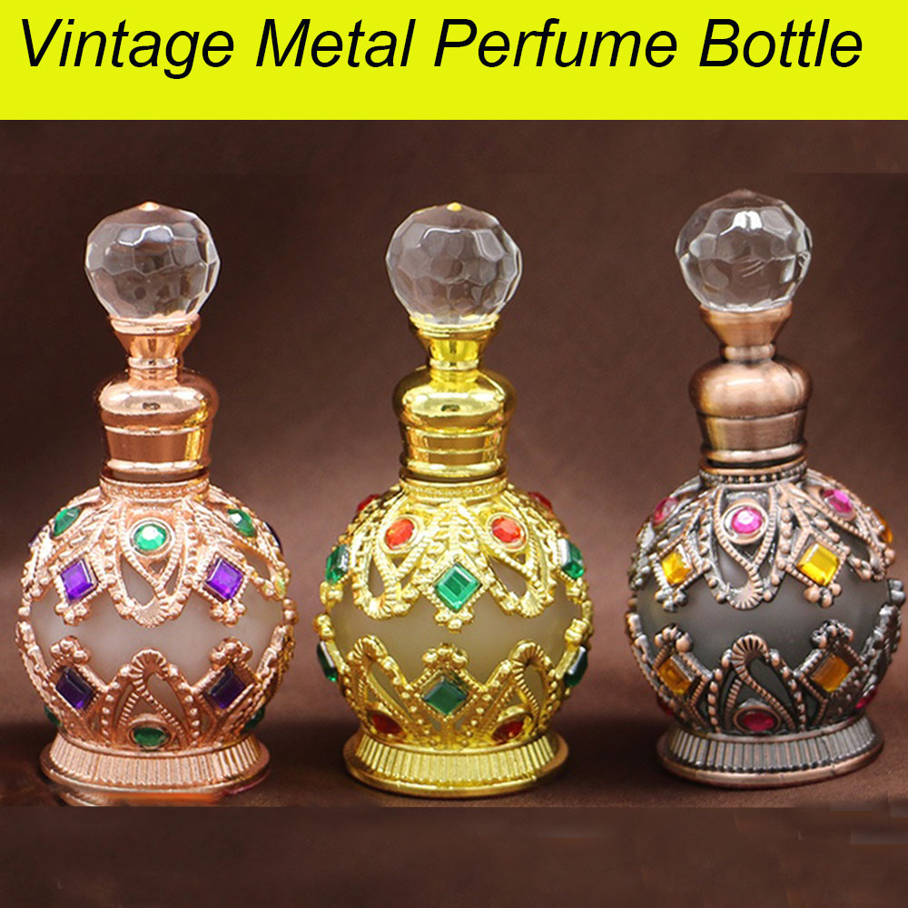 Vintage Metal Perfume Bottle Arabian Style Essential Oil Bottles Empty Refillable Bottles Container Wedding Decoration Gifts