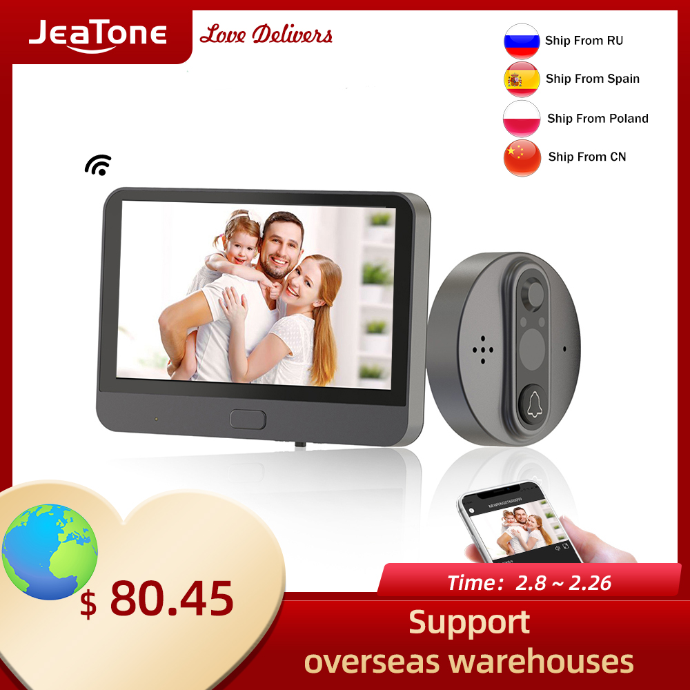 Jeatone Tuya smart WiFi door bell With 720P/110°Camera video peephole for door 4.3" LCD screen 24H PIR Movement Detection