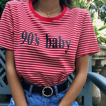 Bigsweety Vintage Stripped T Shirt New Fashion Clothes for Women Summer Tops Letter 90's Baby Printed Tshirt Harajuku Streetwear