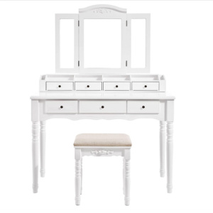 Beau White Solid Wood Dressing Table With Mirror