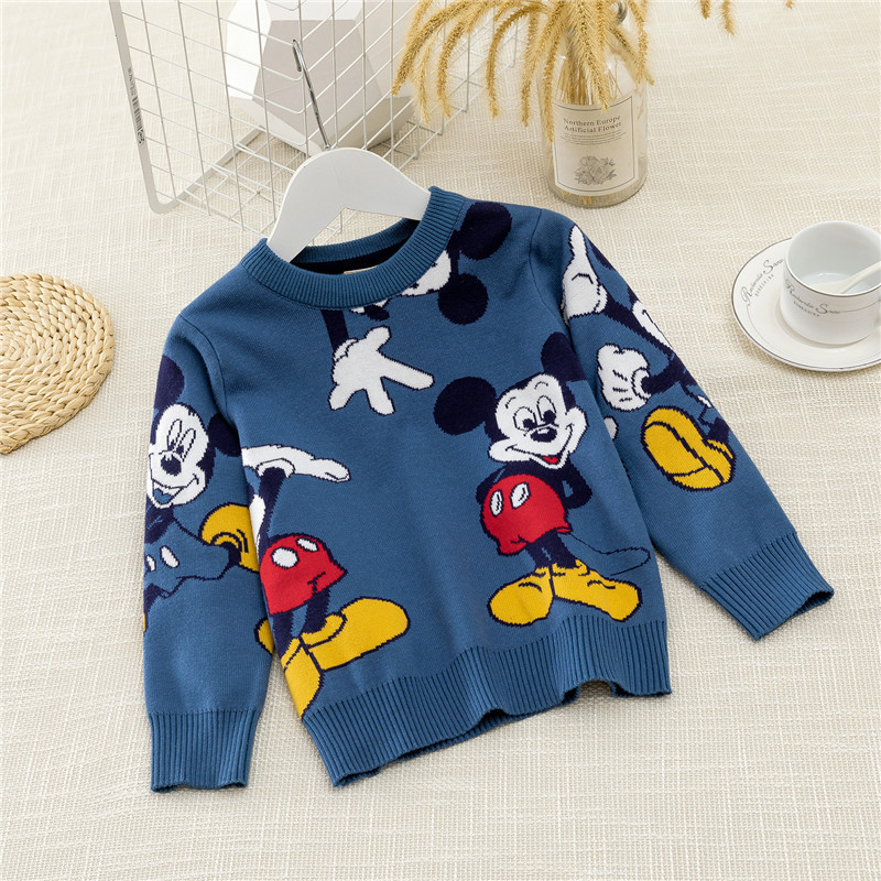 Autumn and Winter Boys Sweater Double Knit Top Warm Pullover Sweater for Boys and Girls Big Mickey In The Back Down Jacket 3-9Y