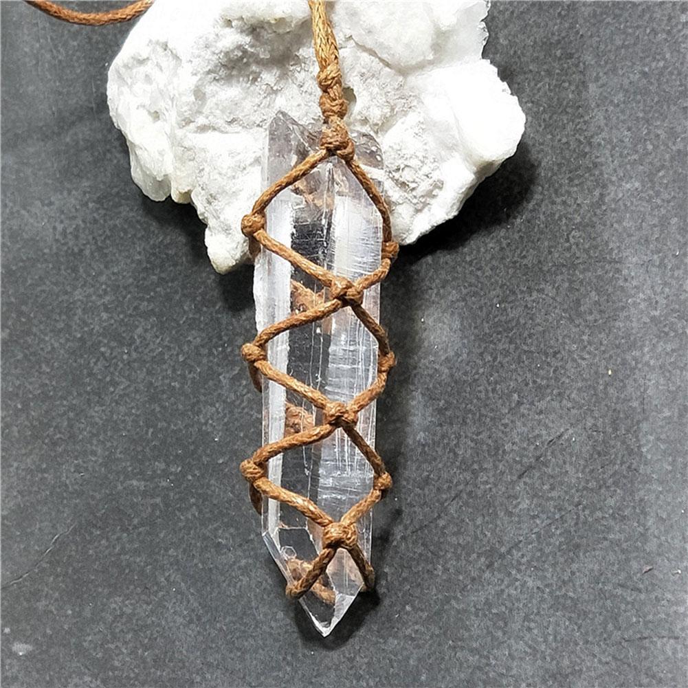 Natural White Amethyst Quartz Crystal Column Pendant Healing Stone Reiki Hangings Craft With Weave Rope