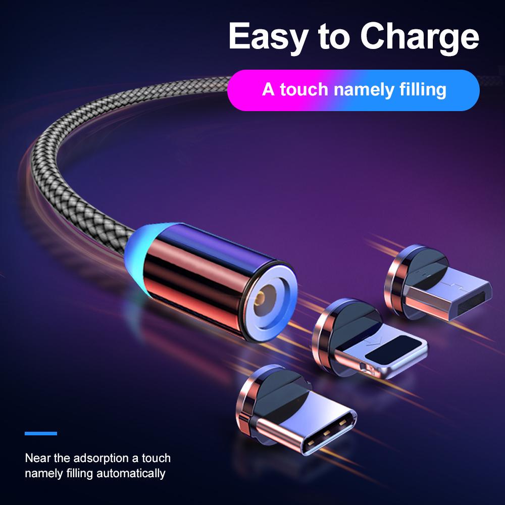 USB Magnetic Charging Cable for Micro Type-C 8 Pin Fast Charging Cable for Iphone Huawei Samsung Android Mobile Phone Cord WireB