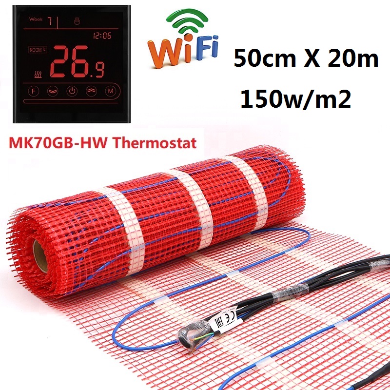 50cmX20m Warm Mat 150w/sqm Floor Heating Pad for Home Heating System With App Controlled WiFi Thermostat