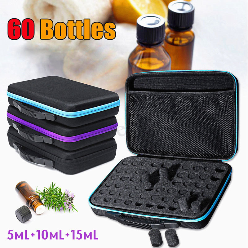 60 Compartments Essential Oil Storage Bag Portable Travel Essential Oil Bottle Organizer Perfume Oil Collecting Case Tool