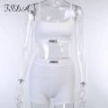 FSDA Summer Ribber Women Set White Spaghetti Strap Crop Top And Mini Biker Shorts Embroidery Two Piece Sets Sexy Outfit Party