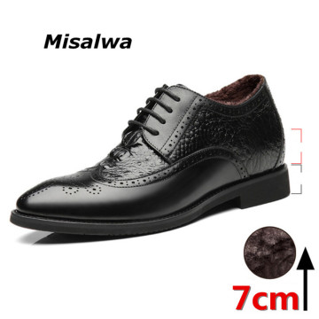 Misalwa Warm Winter/Spring Men Dress Shoes 5/7cm Elevator Formal Shoes Brogue Wedding Party Gentleman Shoes Lift Taller Shoe