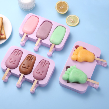 Silicone Ice Cream Mold Popsicle Molds DIY Homemade Cartoon Ice Cream Popsicle Ice Pop Maker Mould with Lid