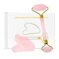 Natural Rose Quartz Jade Roller Set Gouache Scraper for Face Real Jade Stone Face Roller Gua Sha Board Facial Massage Roller