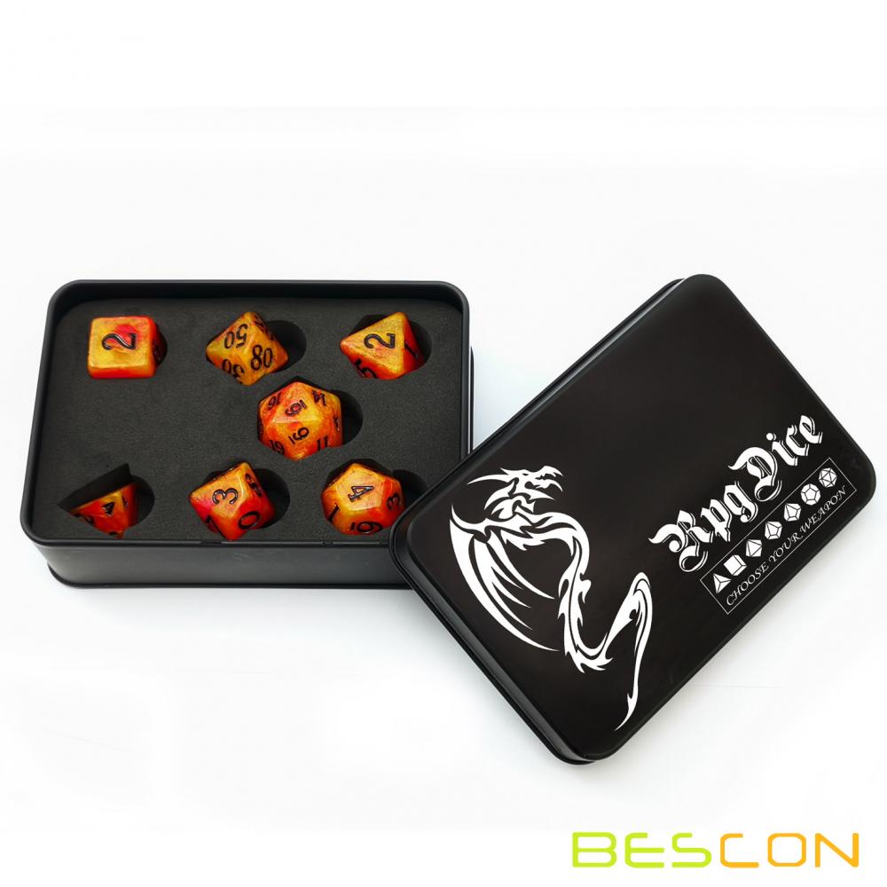 Bescon Magical Stone Dice Set Series, 7pcs Polyhedral RPG Dice Set Aura Stone, Tinbox Set