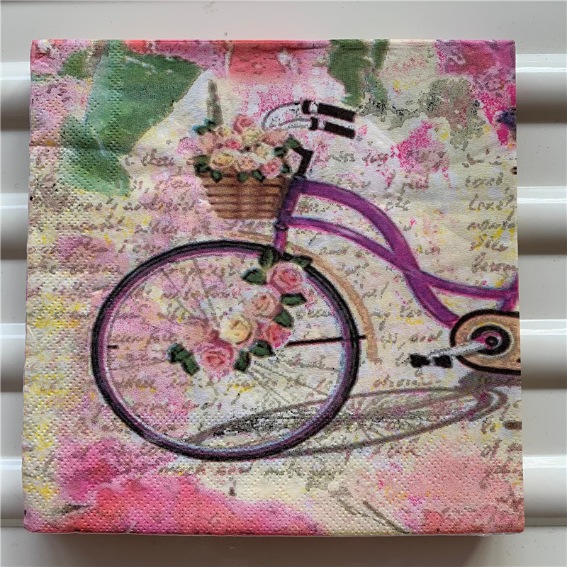 20 vintage napkins paper tissue printed pink flower butterfly bike decoupage serviettes wedding party table decor handkerchief