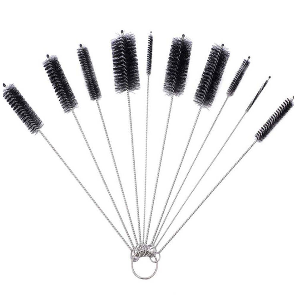 10Pcs/Set Nipple Bottle Brushes Stainless Steel Baby Milk Bottle Cleaning Brush Black/White Baby Cleaning Supplies