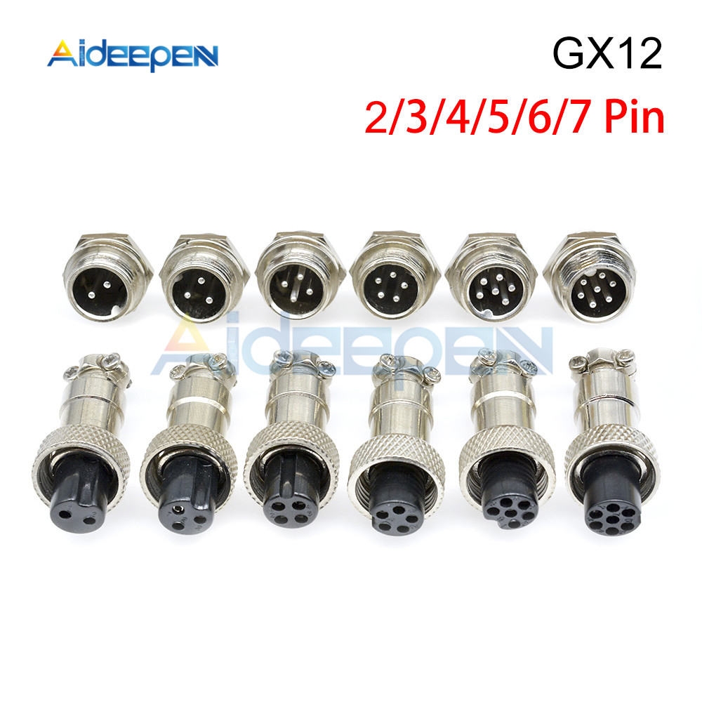 GX12 2/3/4/5/6/7 Pin Male + Female Wire Panel Connector Circular Aviation Plug Socket 12mm with Plastic Cap Lid
