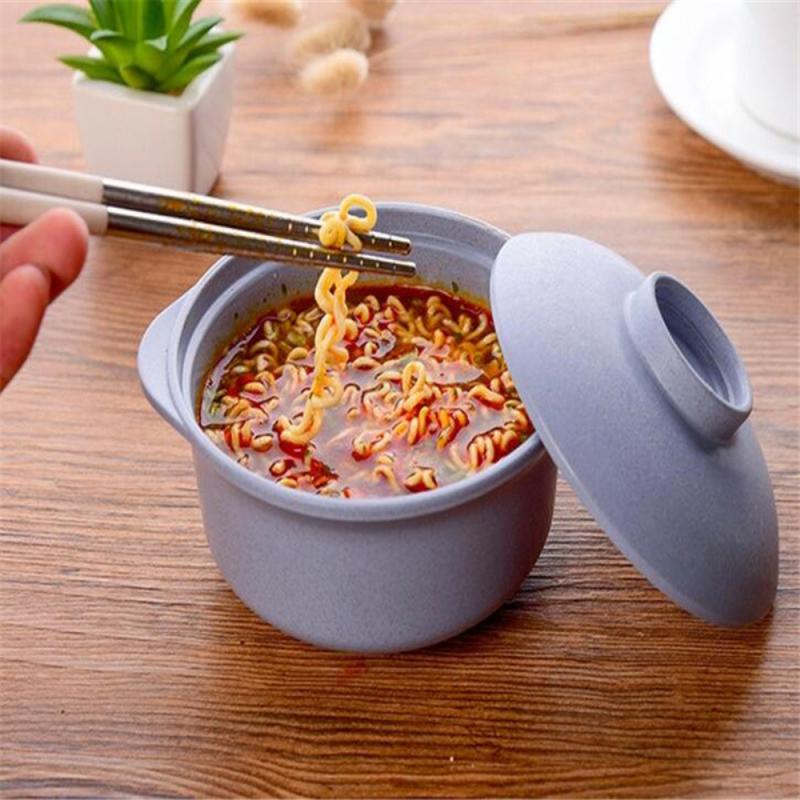 3 Color Wheat Stalks with Cover Rice Bowl Soup Bowl Chinese Creative Home Utensils Students Insulation Anti-hot Noodles Bowl