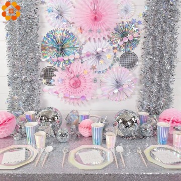 1Set Silver Series Glitter Banner Paper Star Garlands Metal Balloon Christmas Happy Birthday/Wedding Party Decoration Supplies