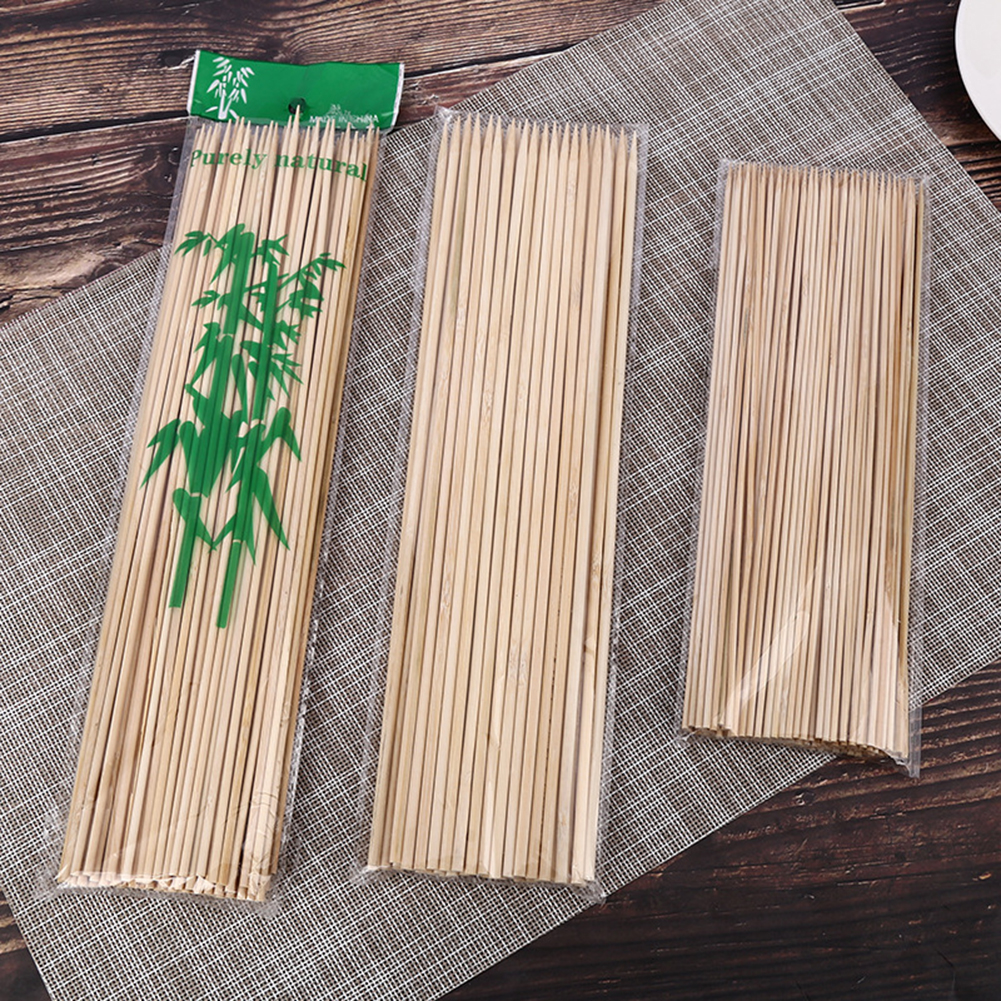 50/100Pcs Disposable Barbecue BBQ Bamboo Skewers Meat Food Meatballs Wood Sticks Forks Grill Shish Kabob Kitchen BBQ Accessories