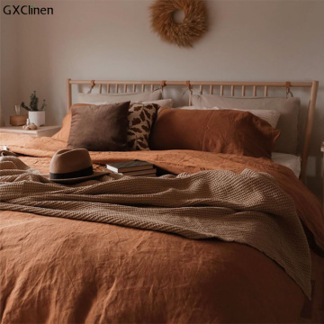 Natural LINEN Bedding Set Solid Duvet Cover Set Soft Bedclothes Home 4pcs Caramel Bed Linens Modern Style Bed Set Linge de lit