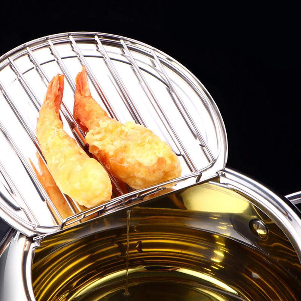Tempura Pan Induction Fryer Lid Frying Stainless Steel Temperature Meter Japanese Style Utensils Kitchen Accessories Cookware