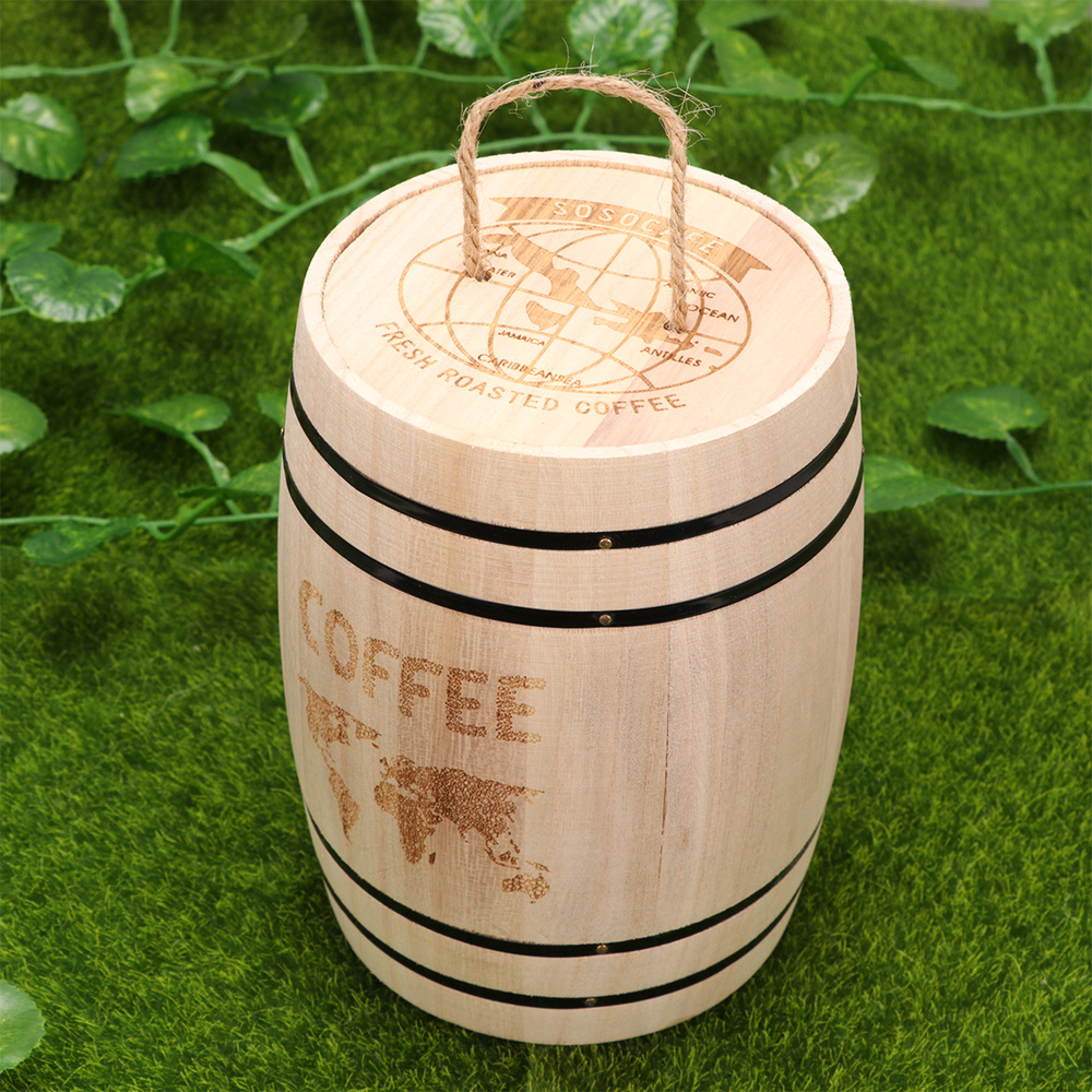 1pc Wooden Barrel Pen Container Desk Organizer Wooden Ornament Wooden Cask for Coffee Bean Tea Small Objects Holder