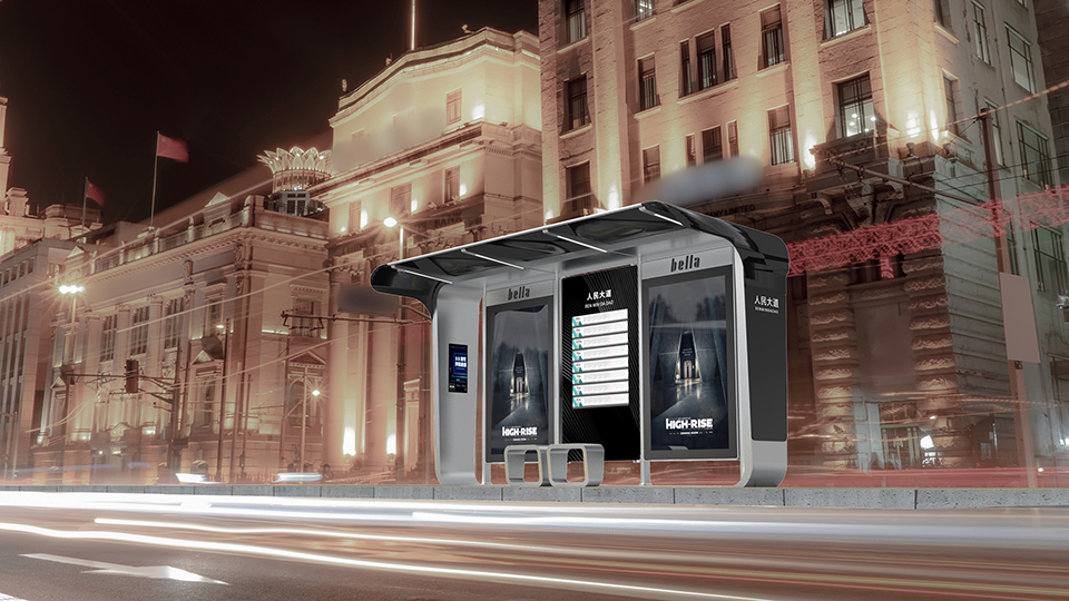 Toncom Custom Smart Bus Shelter with LCD Display for Paris Urban Transit