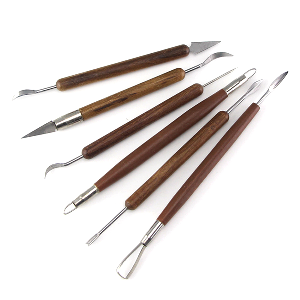 6PCS/Set Pottery Ceramics Tools Carved Polymer Clay Modeling Tool Wax Carving Tools Set Red Handle For Sculpture Tools Set