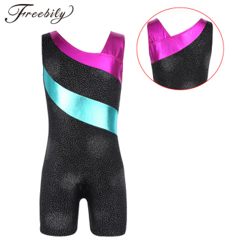 Gymnastics Leotards Girls Sleeveless Glittery Splice Dancewear Child Dance Clothing Costumes Professional Gymnastic Leotards