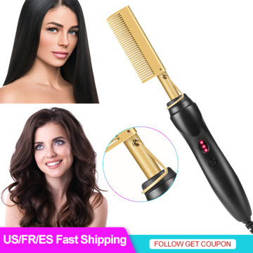 2 in 1 Hot Comb Straightener Electric Hair Straightener Hair Curler Wet Dry Use Hair Flat Irons Hot Heating Comb For Black Hair