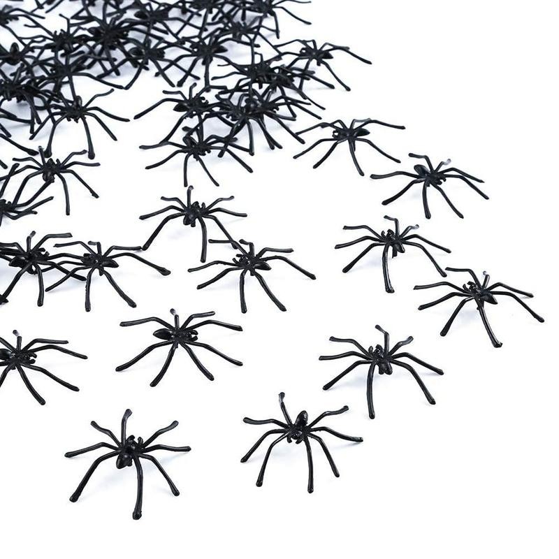 100pcs Halloween Spiders Toy Small Black Plastic Fake Spider Toys Novelty Funny Joke Prank Realistic Props
