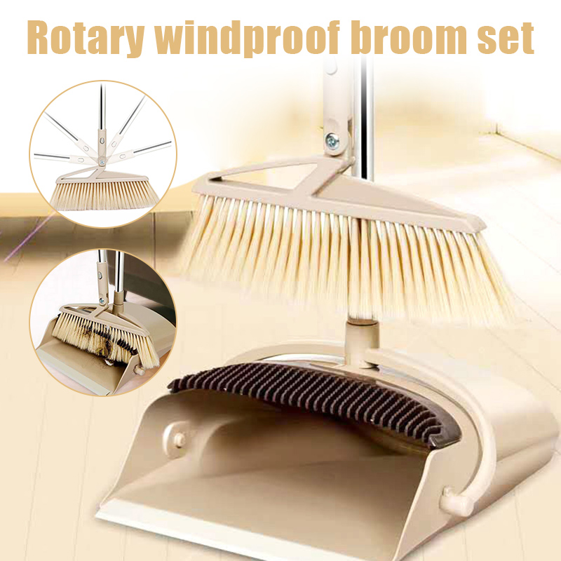 Rotatable Windproof Broom Dustpan Set Adjustable Large Capacity Detachable Sweeping Tool JAN88