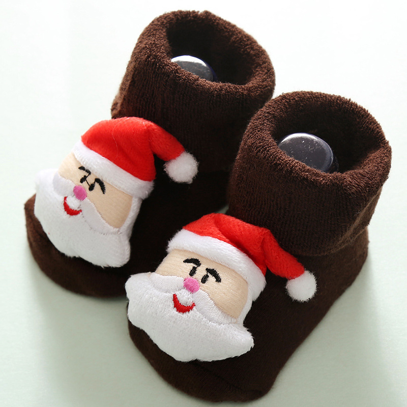 2020 New Cute Cartoon Christmas Baby Socks Newborn Keep Warm Elk Kids Socks Infant Toddler Non-Slip Socks For 0-18 Months