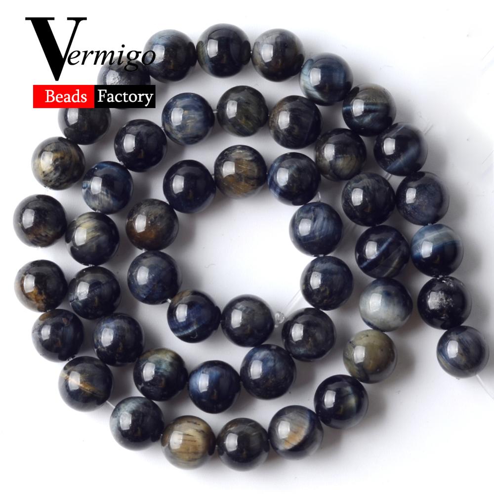 Natural Stone Beads Dark Blue Tiger Eye Round Spacer Beads For Jewelry Making 6/8/10mm Loose Stone For Bracelets 15``Strand