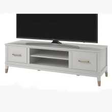 Modern White Wood TV Stand with Two Hutches