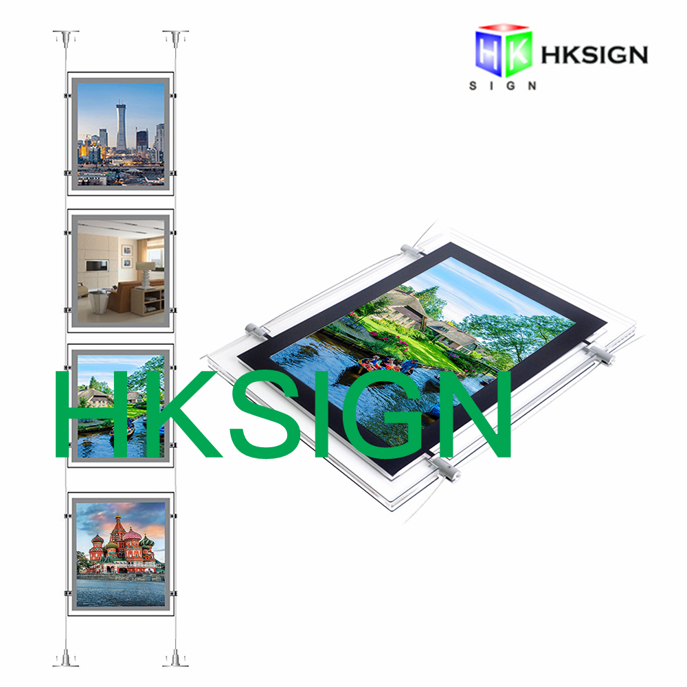 A4 Portrait Window Hanging Display 8.5X11 Inch Crystal LED Poster Frame Light Box Real Estate Sign Holders (4pcs A4 a column)