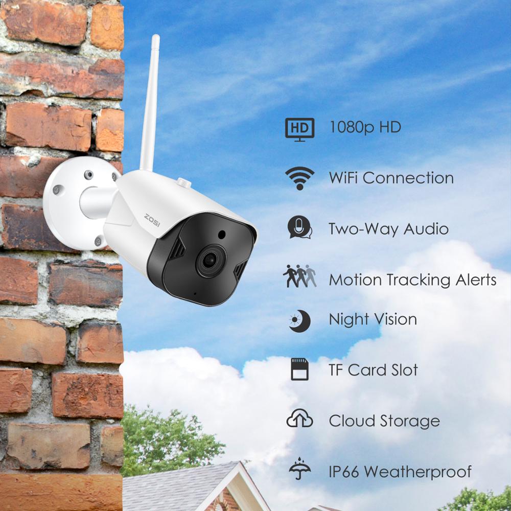 ZOSI HD 2MP Wifi IP Camera 1080P Wireless CCTV Bullet Surveillance Camera Outdoor Two Way Audio Security Camera Cloud Service