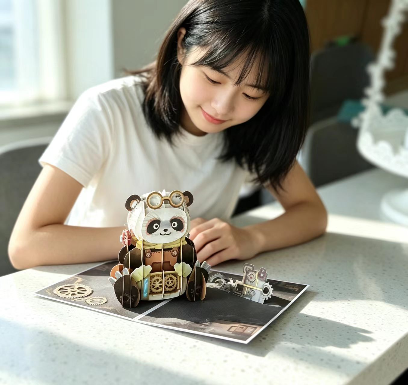 3d pop up steam panda greeting card