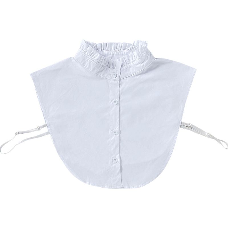 Women Sweet Wrinkled Ruffles Fake Stand Collar Layering White Sweater Half-Shirt L4ME